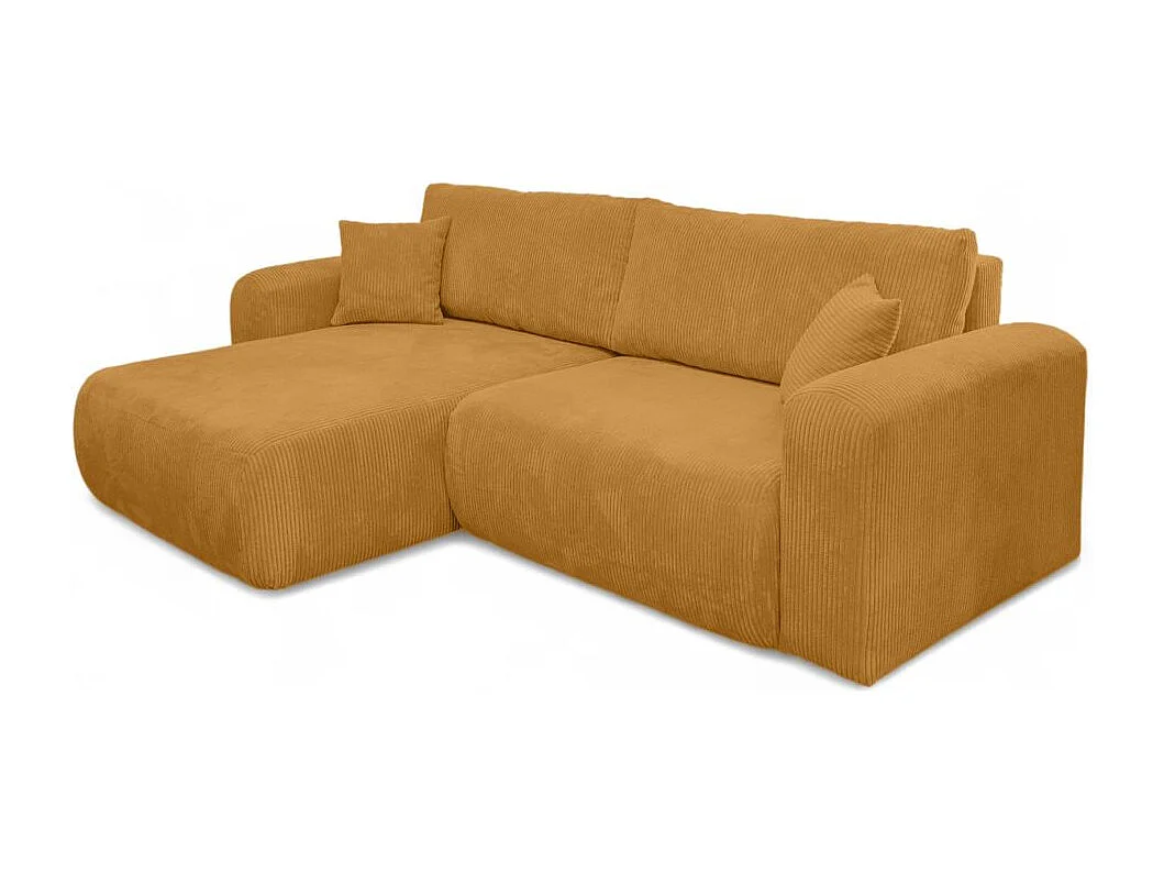 Canapé ALYA d'angle compacte réversible et convertible 4 places en velours côtelé - Jaune