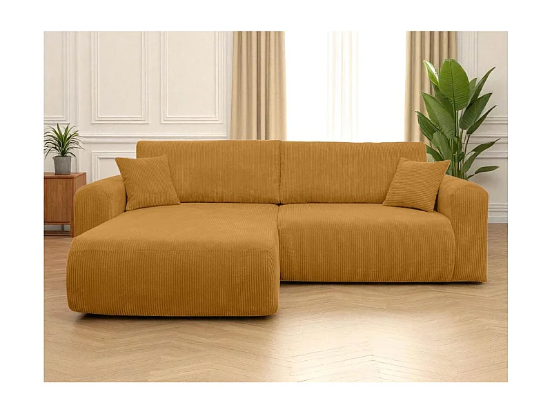 Canapé ALYA d'angle compacte réversible et convertible 4 places en velours côtelé - Jaune