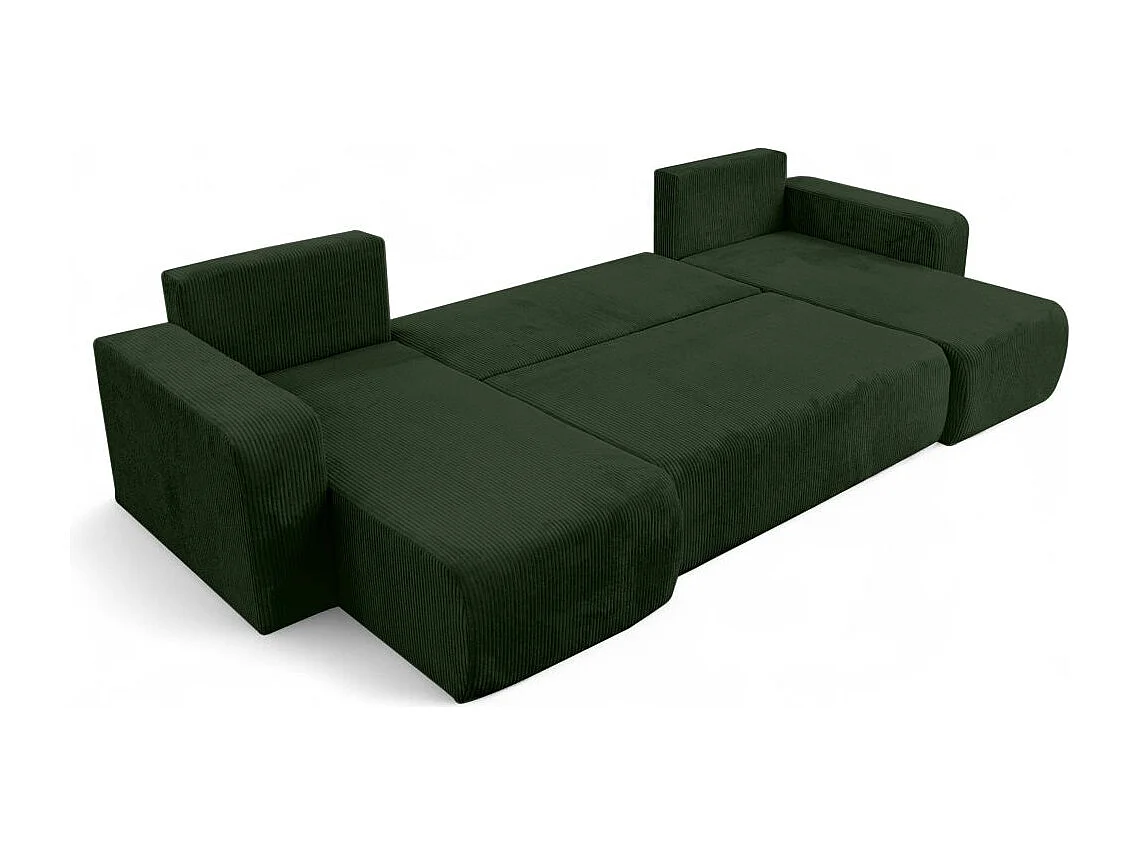 Canapé d'angle ALYA panoramique convertible 6 places en velours cotelé - Vert foncé
