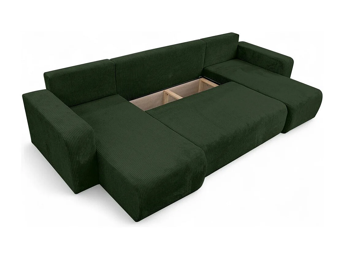 Canapé d'angle ALYA panoramique convertible 6 places en velours cotelé - Vert foncé