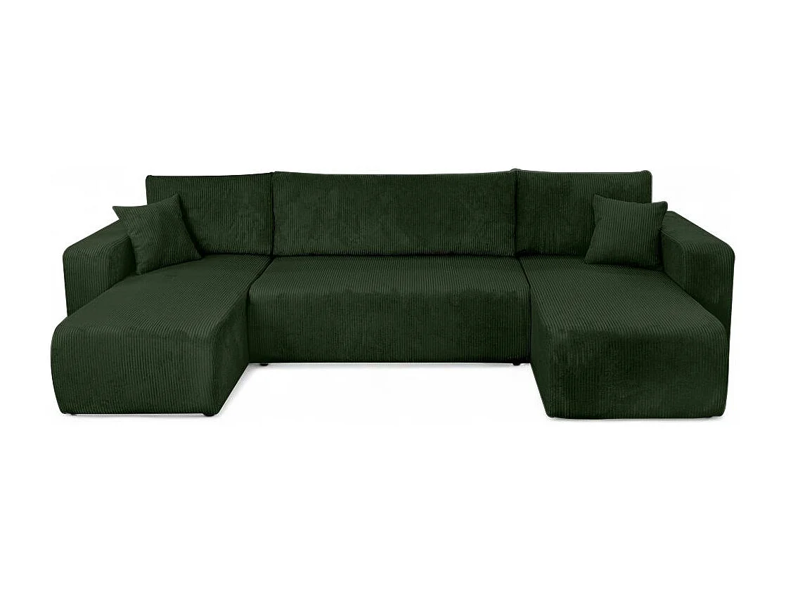 Canapé d'angle ALYA panoramique convertible 6 places en velours cotelé - Vert foncé