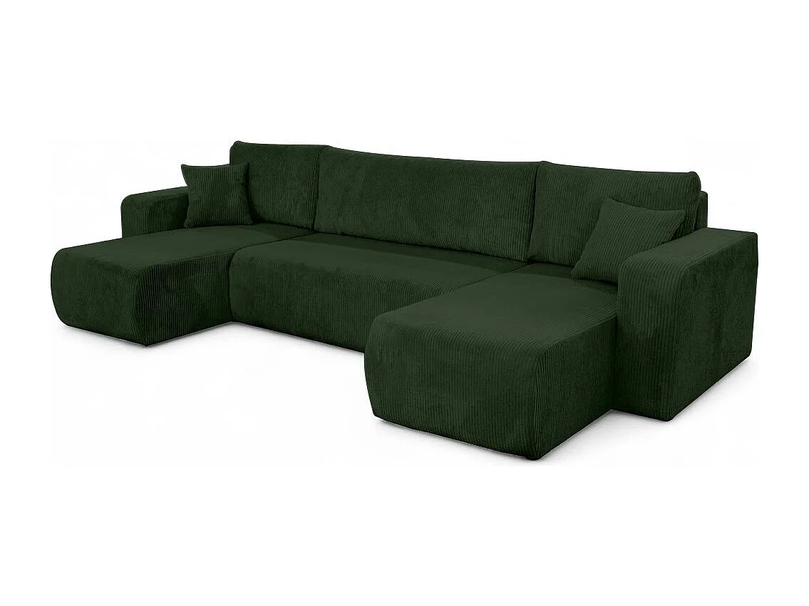Canapé d'angle ALYA panoramique convertible 6 places en velours cotelé - Vert foncé