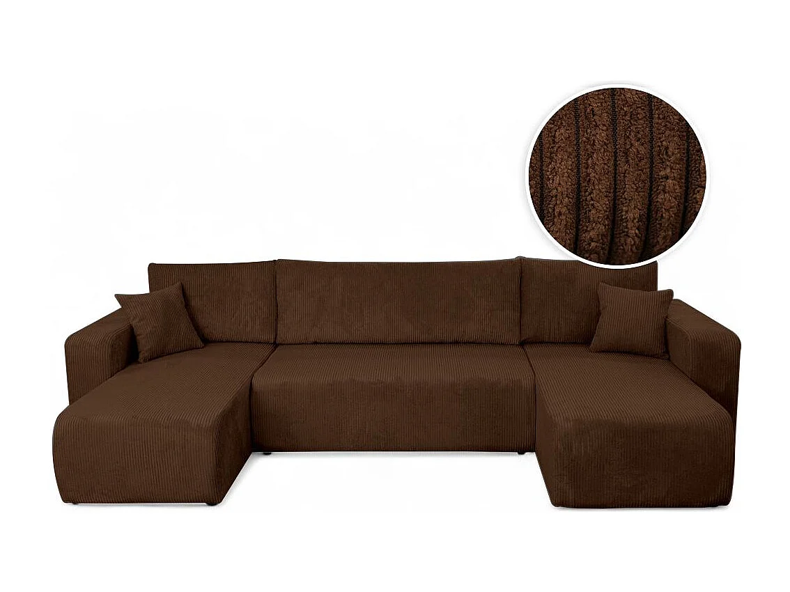 Canapé d'angle ALYA panoramique convertible 6 places en velours cotelé - Marron