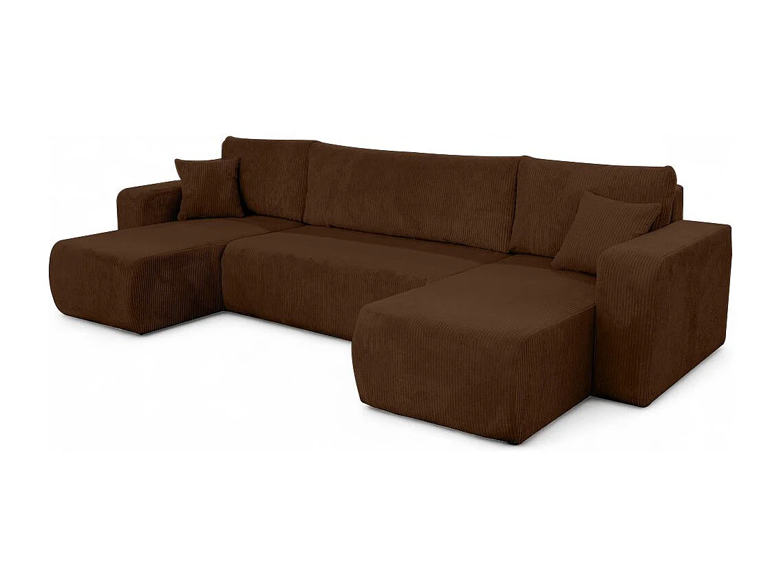 Canapé d'angle ALYA panoramique convertible 6 places en velours cotelé - Marron