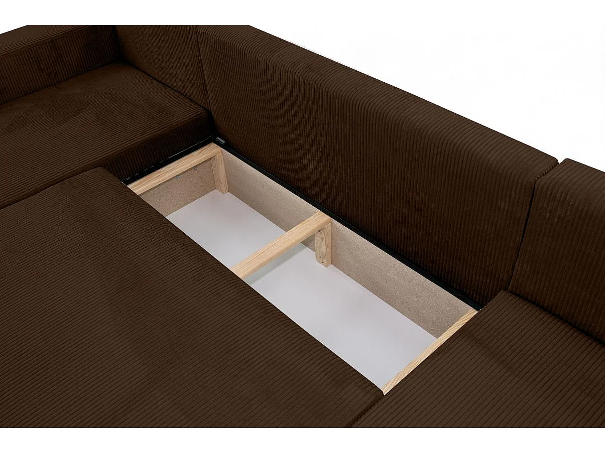 Canapé d'angle ALYA panoramique convertible 6 places en velours cotelé - Marron