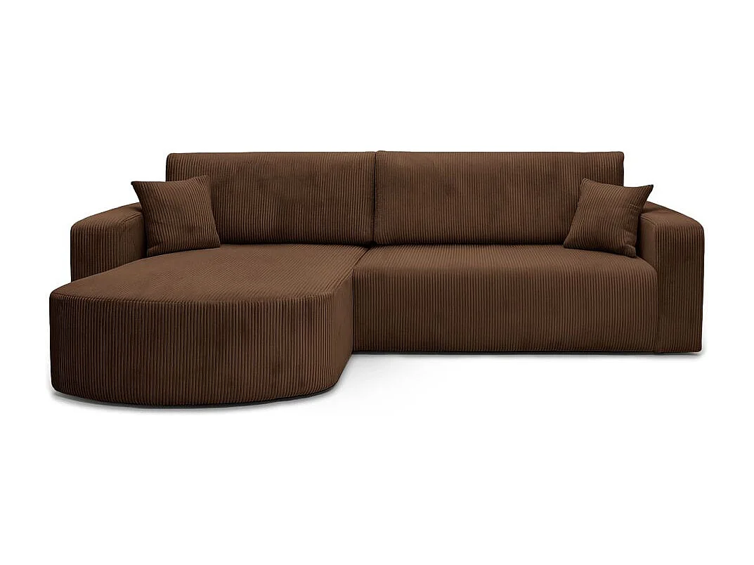 Canapé KIARA d'angle réversible convertible 4 places en velours côtelé - Marron