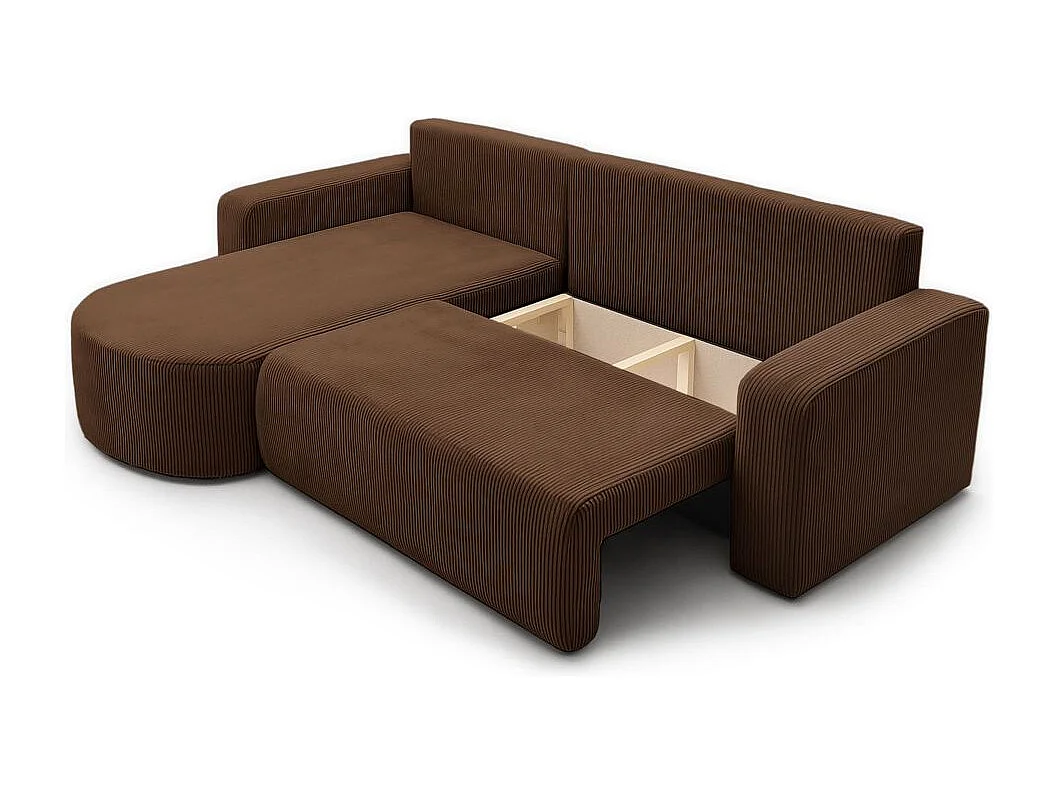 Canapé KIARA d'angle réversible convertible 4 places en velours côtelé - Marron