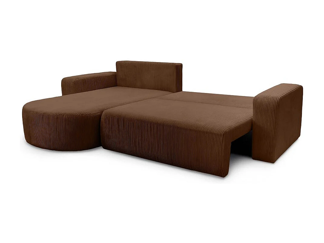 Canapé KIARA d'angle réversible convertible 4 places en velours côtelé - Marron