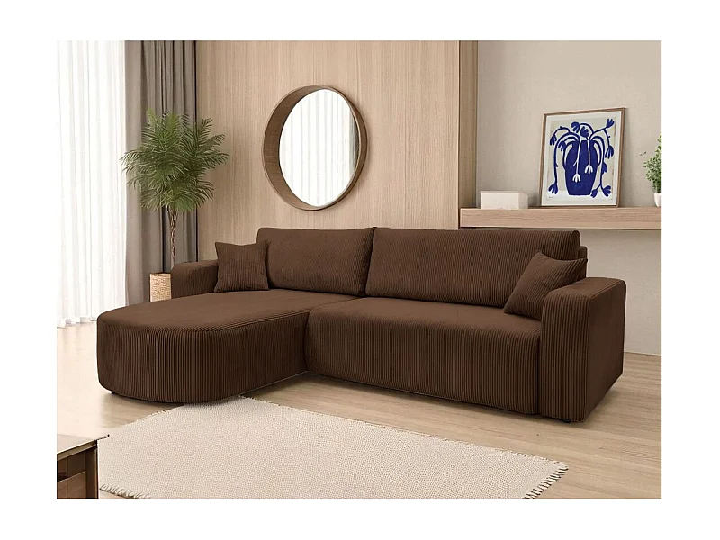 Canapé KIARA d'angle réversible convertible 4 places en velours côtelé - Marron