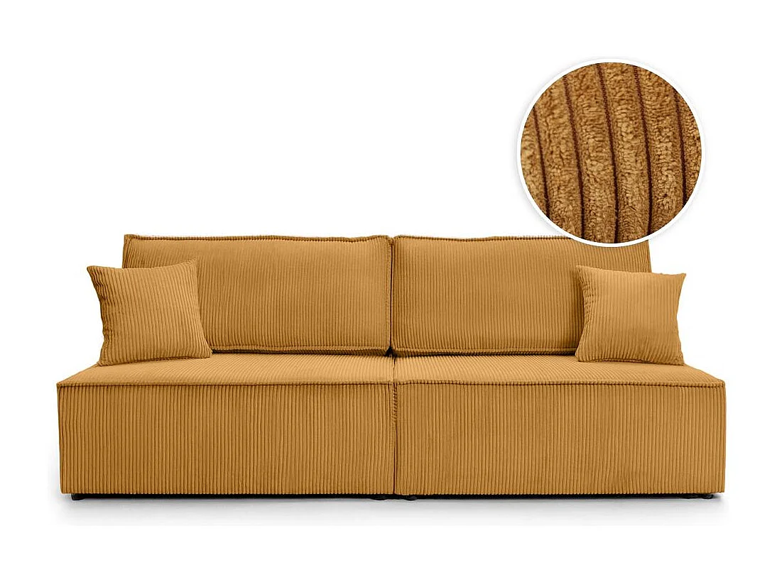 Canapé convertible 3 places FIONA sans accoudoirs coffre de rangement velours côtelé - Jaune