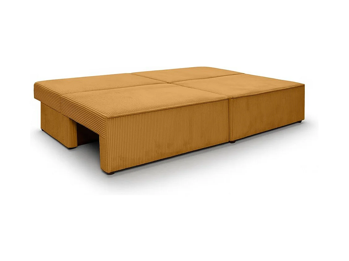 Canapé convertible 3 places FIONA sans accoudoirs coffre de rangement velours côtelé - Jaune