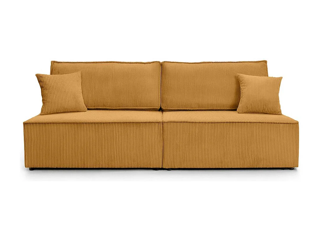 Canapé convertible 3 places FIONA sans accoudoirs coffre de rangement velours côtelé - Jaune