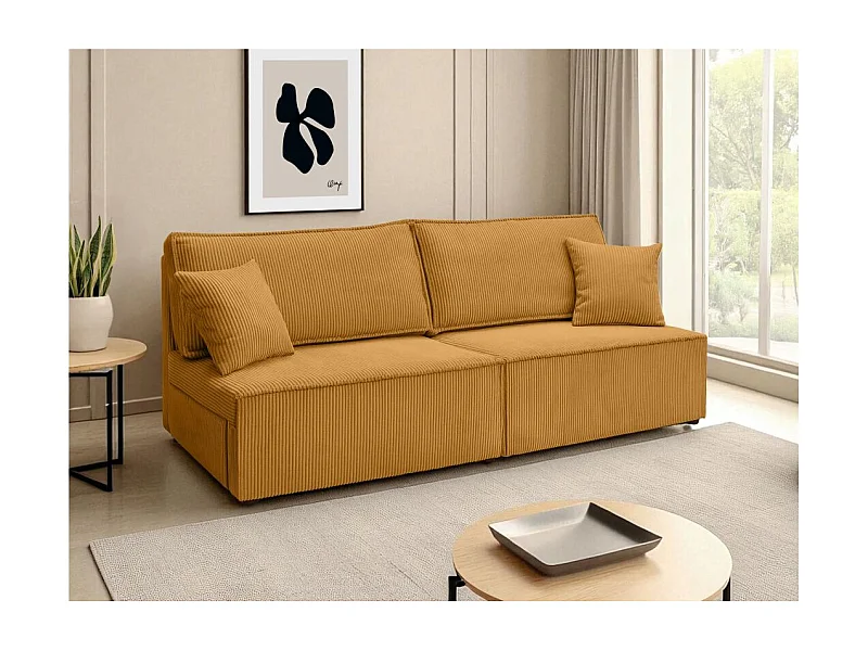 Canapé convertible 3 places FIONA sans accoudoirs coffre de rangement velours côtelé - Jaune