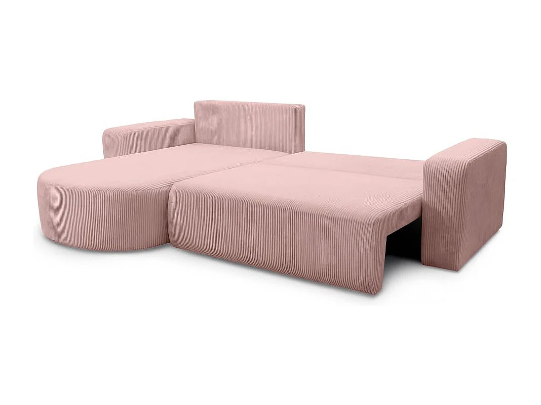 Canapé KIARA d'angle réversible convertible 4 places en velours côtelé - Rose
