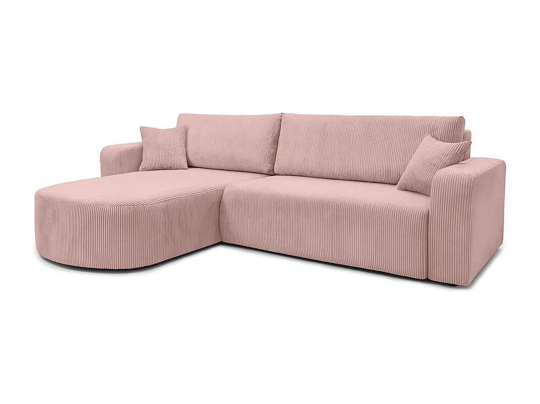 Canapé KIARA d'angle réversible convertible 4 places en velours côtelé - Rose