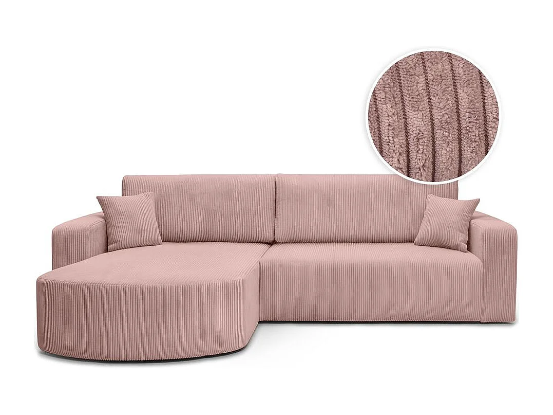 Canapé KIARA d'angle réversible convertible 4 places en velours côtelé - Rose