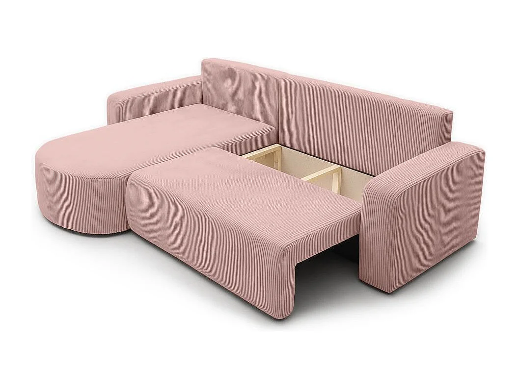 Canapé KIARA d'angle réversible convertible 4 places en velours côtelé - Rose