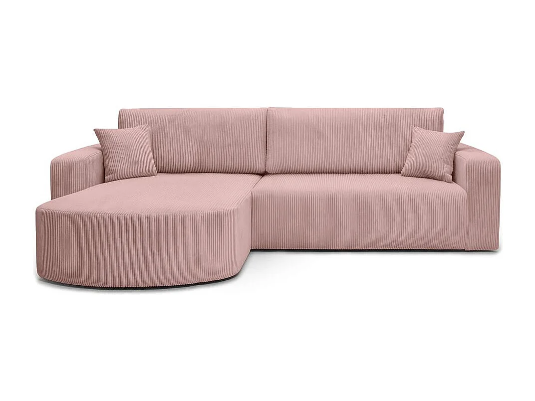Canapé KIARA d'angle réversible convertible 4 places en velours côtelé - Rose