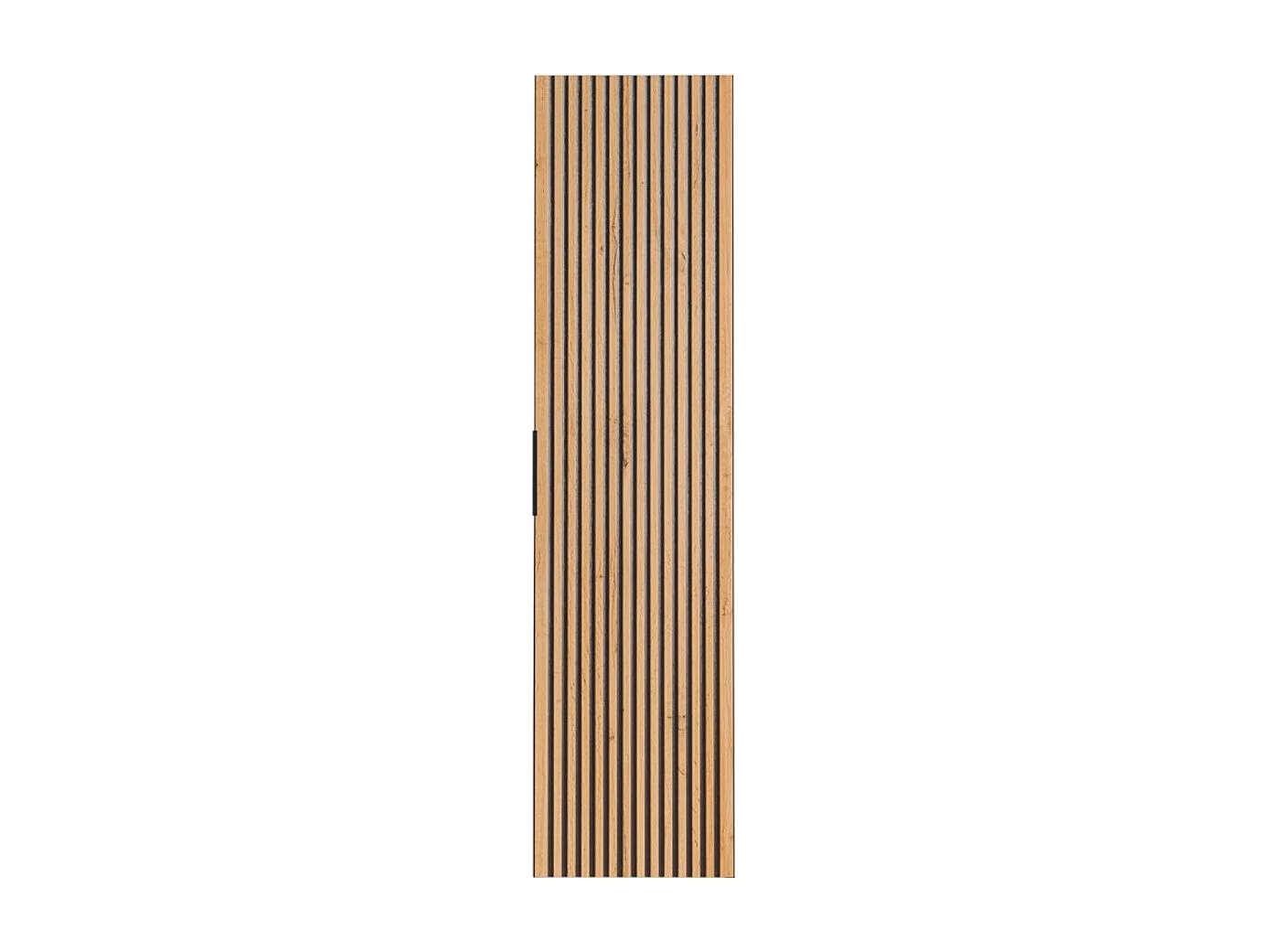 Colonne de salle de bain KINOKO – 1 porte – Finition lattes effet bois naturel et noir – L35 × P25 × H140 cm – À suspendre