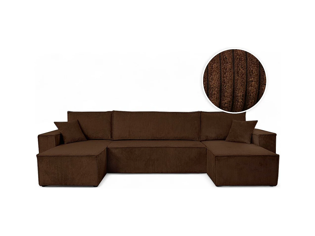 Canapé d'angle FARAH panoramique convertible 6 places en velours cotelé - Marron