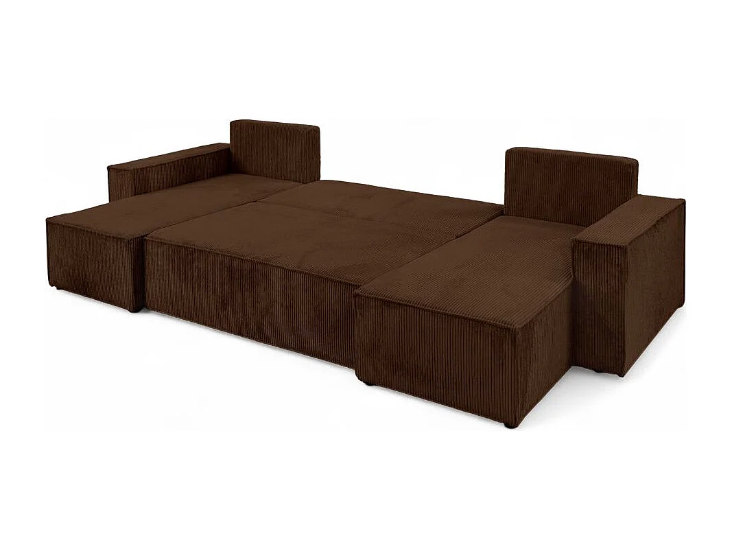 Canapé d'angle FARAH panoramique convertible 6 places en velours cotelé - Marron