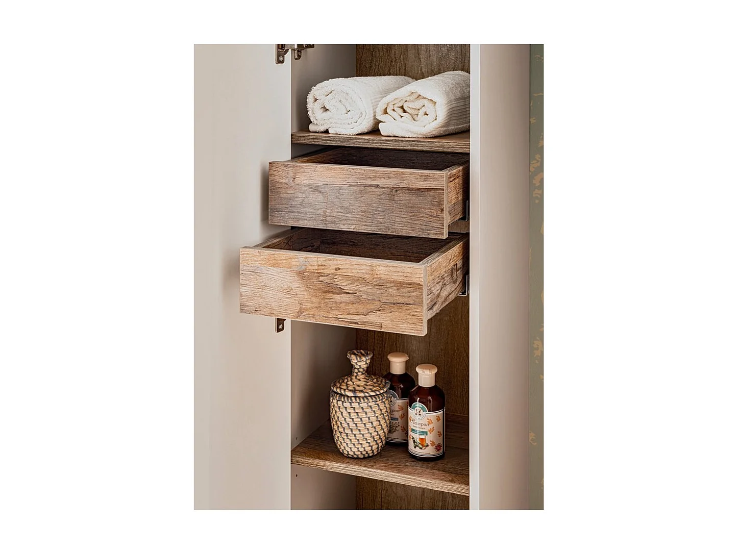 Colonne salle de bain VANTA taupe – meuble suspendu 160 cm avec porte et tiroirs