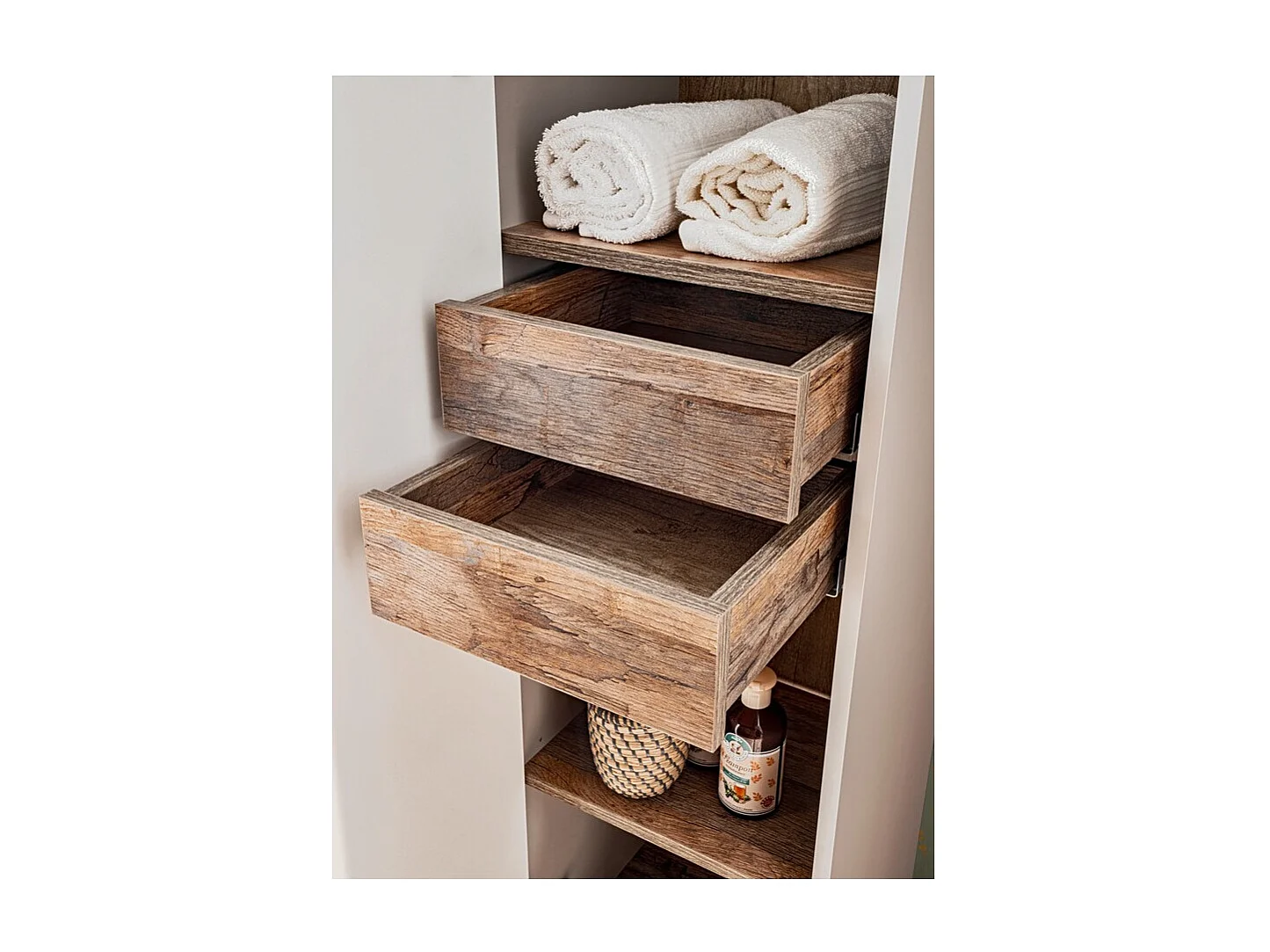 Colonne salle de bain VANTA taupe – meuble suspendu 160 cm avec porte et tiroirs