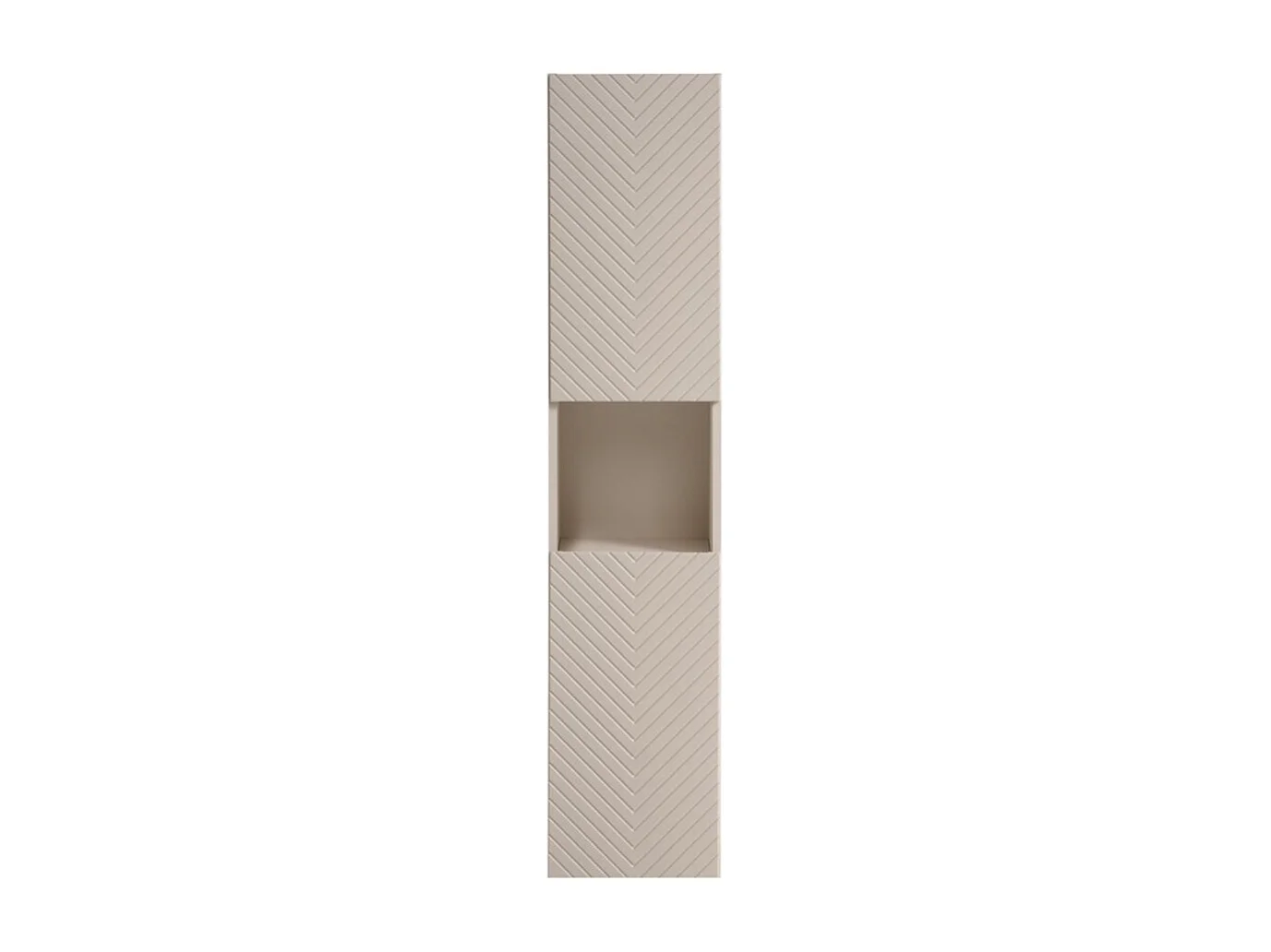 Colonne de salle de bain AOKI – 2 portes – Finition beige cachemire à motifs chevron – L30 × P25 × H140 cm – À suspendre