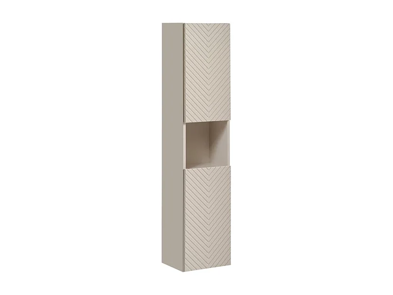 Colonne de salle de bain AOKI – 2 portes – Finition beige cachemire à motifs chevron – L30 × P25 × H140 cm – À suspendre