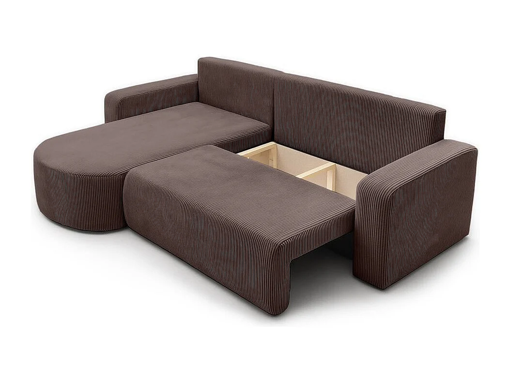 Canapé KIARA d'angle réversible convertible 4 places en velours côtelé - Marron glacé