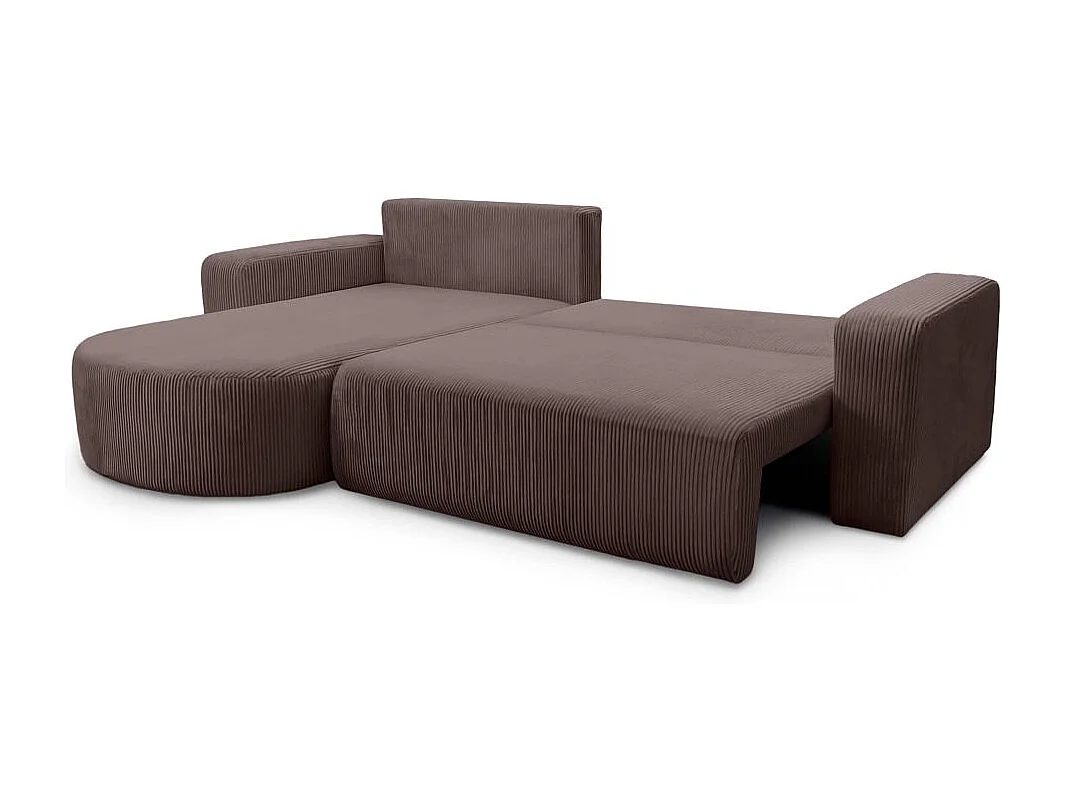 Canapé KIARA d'angle réversible convertible 4 places en velours côtelé - Marron glacé