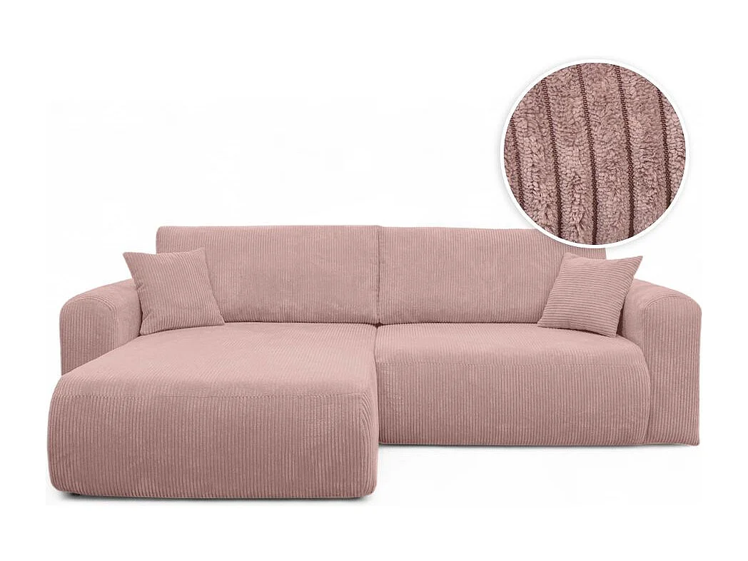 Canapé ALYA d'angle compacte réversible et convertible 4 places en velours côtelé - Rose