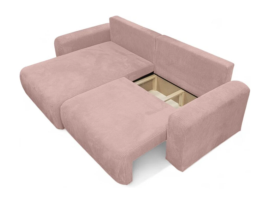 Canapé ALYA d'angle compacte réversible et convertible 4 places en velours côtelé - Rose