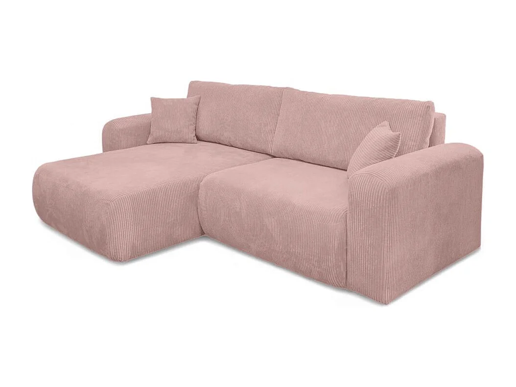Canapé ALYA d'angle compacte réversible et convertible 4 places en velours côtelé - Rose