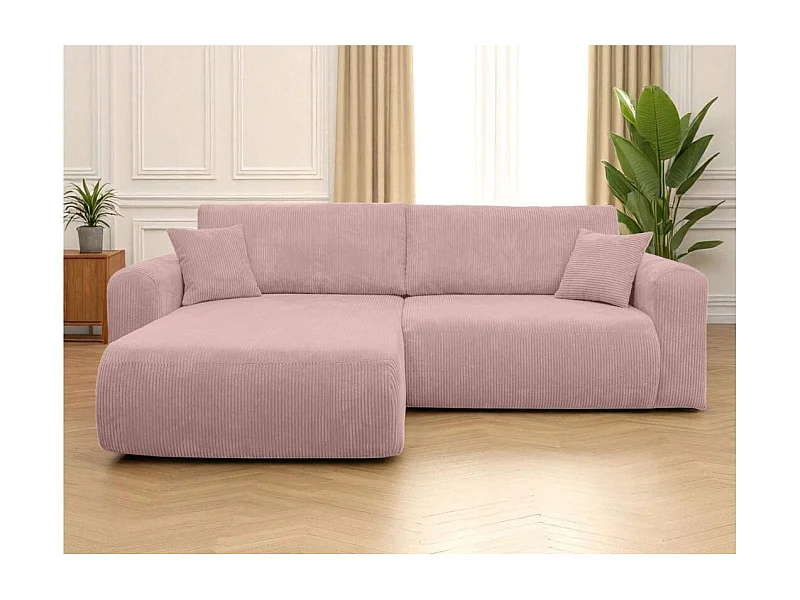 Canapé ALYA d'angle compacte réversible et convertible 4 places en velours côtelé - Rose