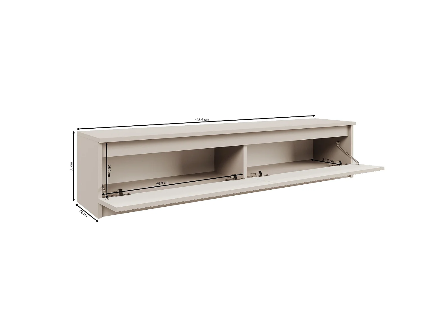 TV-Lowboard 2-türig mit geriffelter Front – Kaschmirgrau – 139 cm – SANDIA
