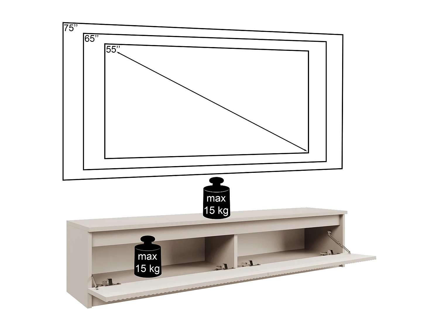TV-Lowboard 2-türig mit geriffelter Front – Kaschmirgrau – 139 cm – SANDIA