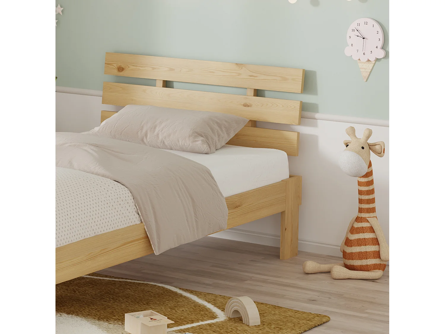 Lit en bois avec tête de lit 90x190cm FINN - HAPPY GARDEN