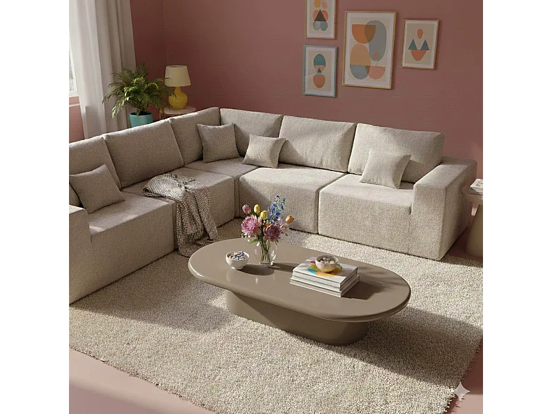 Ovale salontafel 100 x 70 cm in taupe gelakt MDF