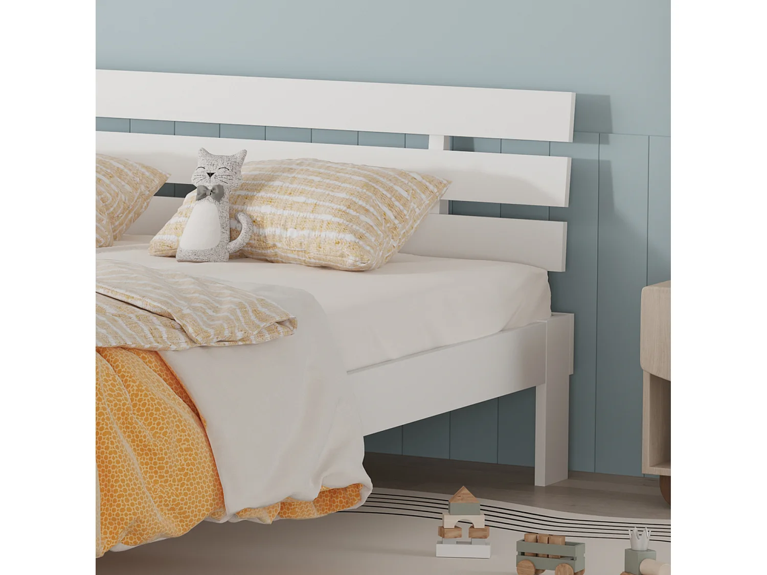 Lit en bois avec tête de lit 140x200cm blanc FINN - HAPPY GARDEN