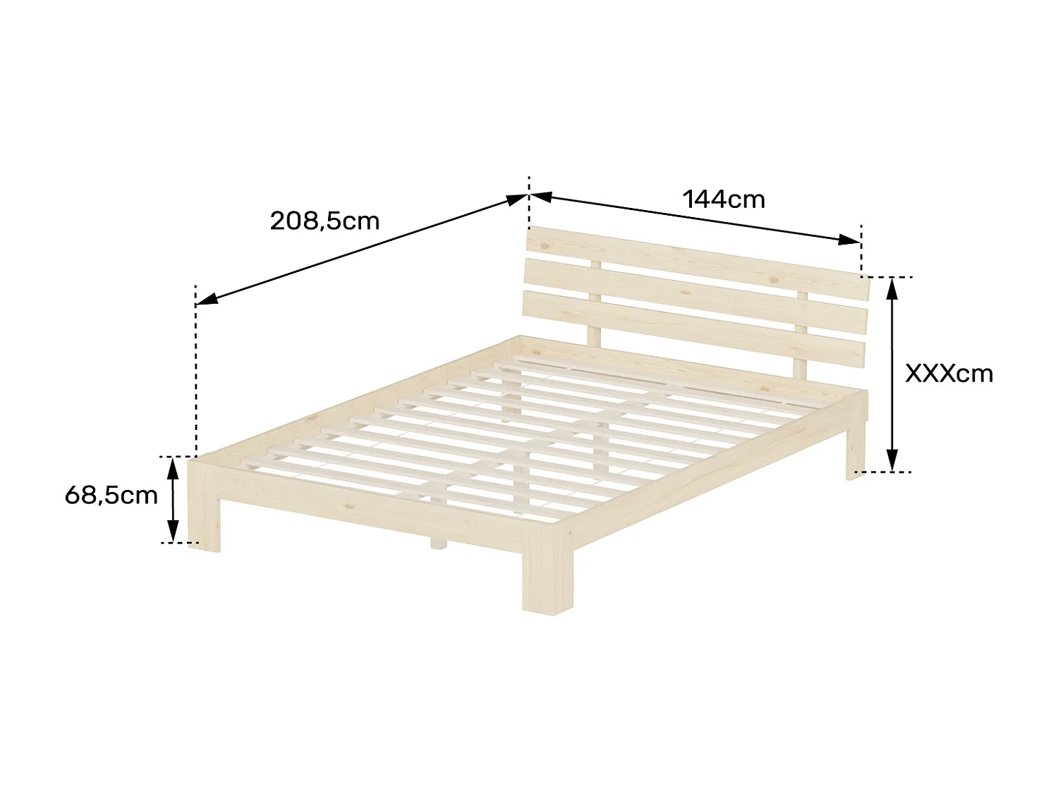 Houten bed met hoofdbord 140x200cm wit FINN
