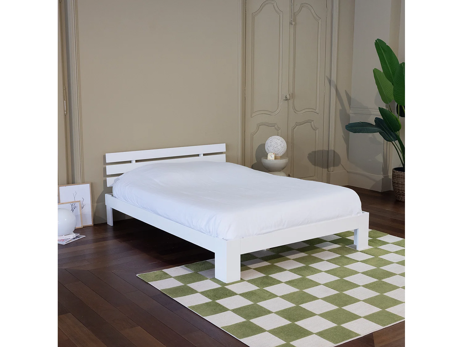 Lit en bois avec tête de lit 140x200cm blanc FINN - HAPPY GARDEN