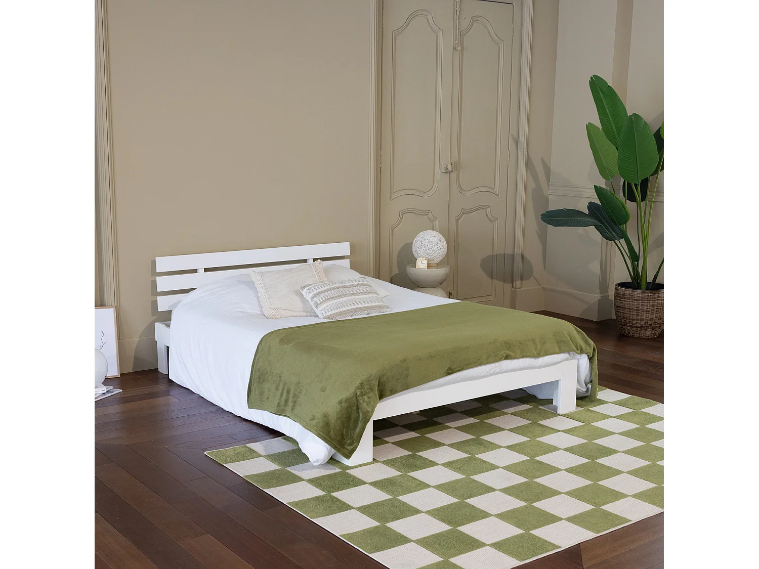 Lit en bois avec tête de lit 140x200cm blanc FINN - HAPPY GARDEN