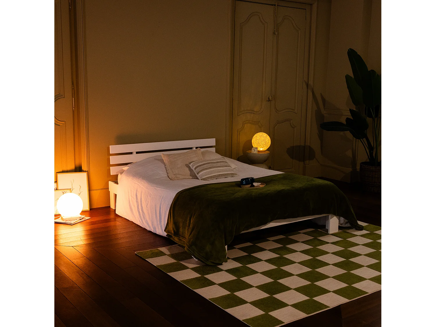 Lit en bois avec tête de lit 140x200cm blanc FINN - HAPPY GARDEN
