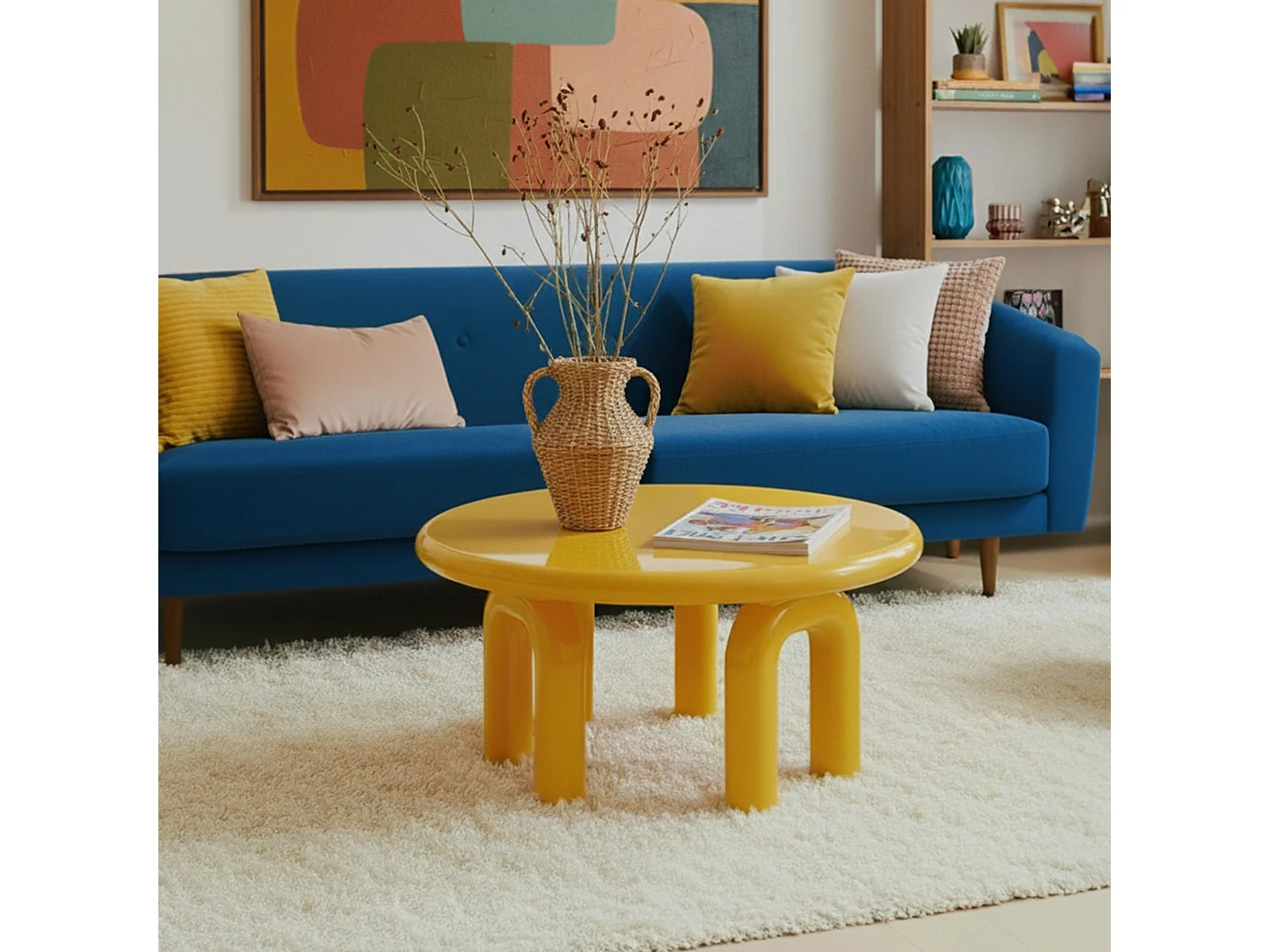 Ronde salontafel 80 cm in geel gelakt MDF