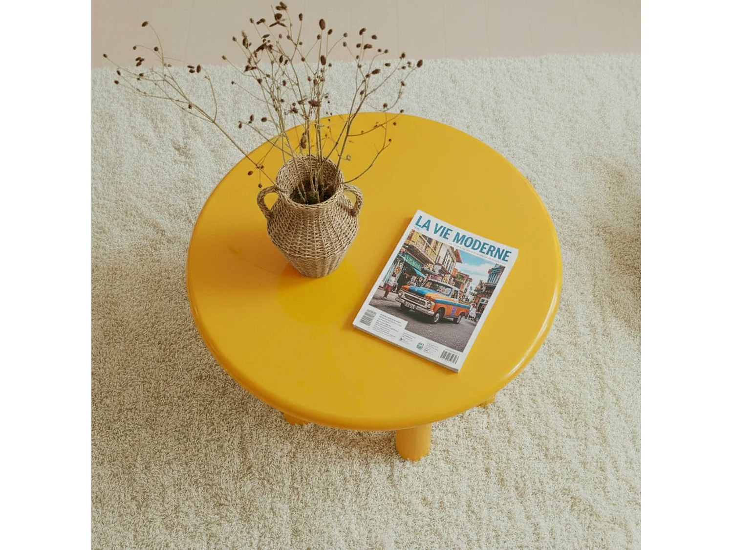 Ronde salontafel 80 cm in geel gelakt MDF