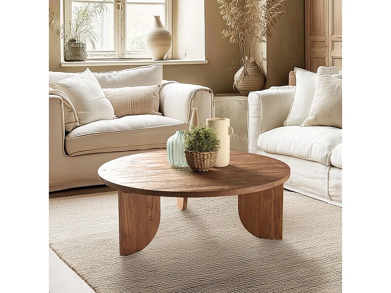 SIXTINE - Table basse ronde 100x100cm en bois de teck recyclé