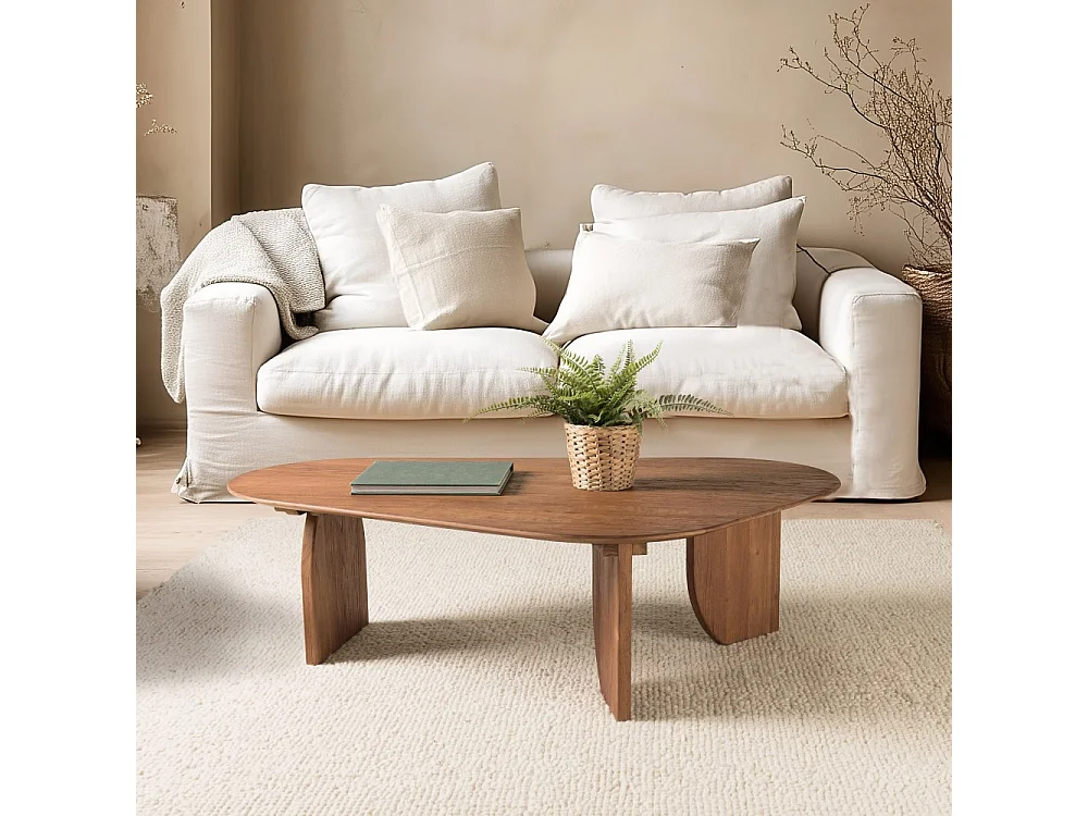 SIXTINE - Table basse forme organique 120x80cm en bois de teck recyclé