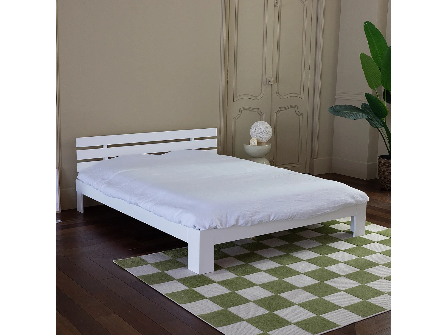 Lit en bois avec tête de lit 160x200cm blanc FINN - HAPPY GARDEN
