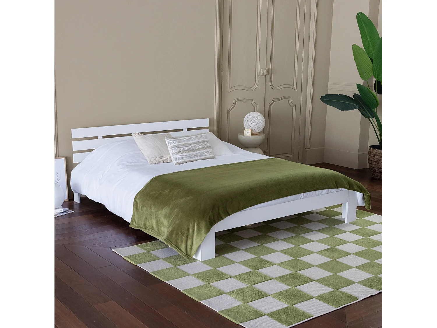 Lit en bois avec tête de lit 160x200cm blanc FINN - HAPPY GARDEN